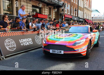 Gumball Rally 3000 - start of 2018's rally from London to Tokyo, at Covent Garden, London  Featuring: Atmosphere Where: London, United Kingdom When: 05 Aug 2018 Credit: WENN.com Stock Photo