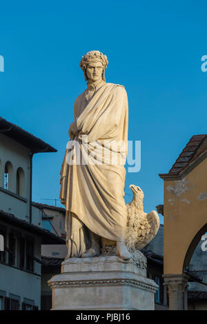 Statue of Dante Alighieri near the Basilica of Santa - Croce in Florence. Italy Stock Photo