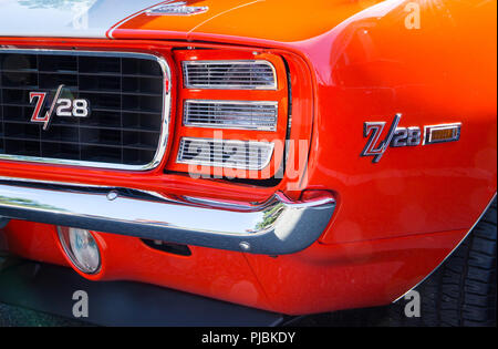 MATTHEWS, NC (USA) - September 3, 2018: A 1969 Chevy Camaro Z/28 on display at the 28th annual Matthews Auto Reunion & Motorcycle Show. Stock Photo