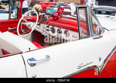 MATTHEWS, NC (USA) - September 3, 2018: A 1955 Ford Fairlane Sunliner automobile on display at the 28th annual Matthews Auto Reunion & Motorcycle Show Stock Photo