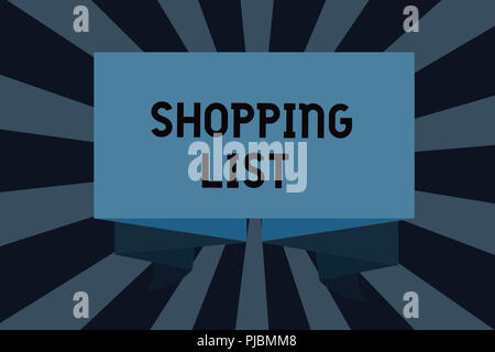 Text sign showing Shopping List. Conceptual photo Discipline approach to shopping Basic Items to Buy. Stock Photo