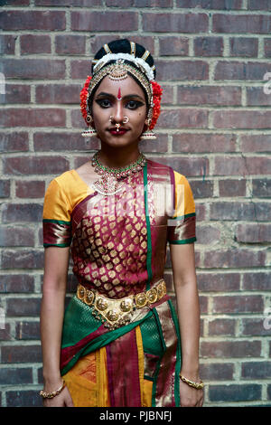 Yamini has lived in South India all her life. She migrated to Jackson Heights nine months ago to dance Kuchipudi Style. Stock Photo
