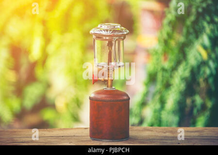 vintage Camping Lamp, outdoor tools Stock Photo