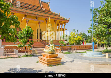 Chong Koh, Cambodia - April 9, 2018: Buddhist temple in a small remote village Chong Koh on the bank of the Mekong River with its typical Khmer archit Stock Photo