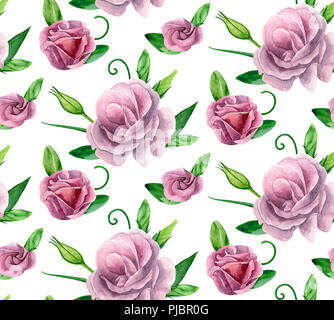 Watercolor roses pattern. Pink flowers background Stock Photo