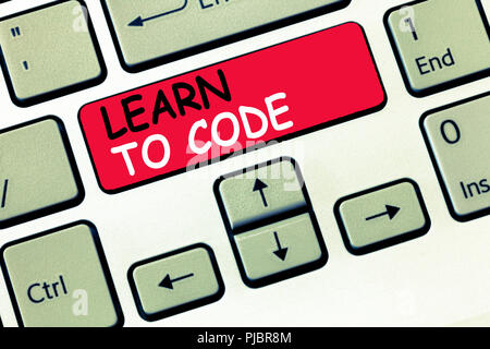 Word writing text Learn To Code. Business concept for Learn to write Software Be a Computer Programmer Coder. Stock Photo