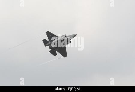 A U.S. Air Force F-35A Lightning ll performs a maneuver at the 2018 Royal International Air Tattoo, RAF Fairford, United Kingdom, July 13, 2018. This year’s RIAT celebrated the 100th anniversary of the Royal Air Force and highlighted the United States’ ever-strong alliance with the U.K.