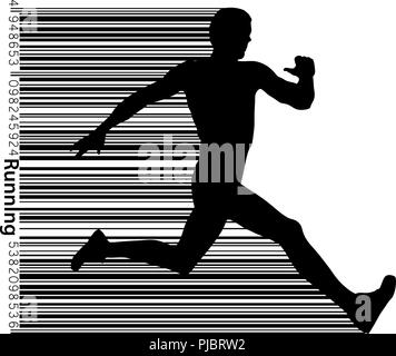 Silhouette of a running man. Text and background on a separate layer, color can be changed in one click. Stock Vector