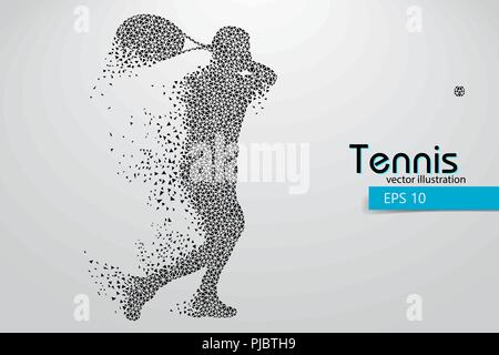 Silhouette of a tennis player from triangles. Text and background on a separate layer, color can be changed in one click. Tennis player Stock Vector