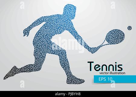 Silhouette of a tennis player from triangles. Text and background on a separate layer, color can be changed in one click. Tennis player Stock Vector