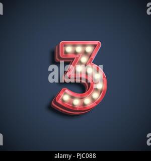 Realistic number character with lamps, vector illustration Stock Vector
