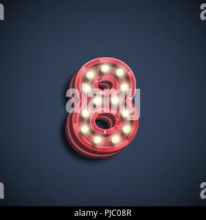 Realistic number character with lamps, vector illustration Stock Vector