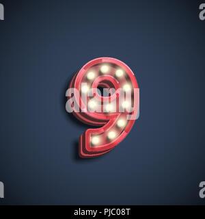 Realistic number character with lamps, vector illustration Stock Vector