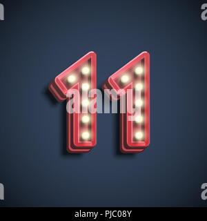 Realistic number character with lamps, vector illustration Stock Vector