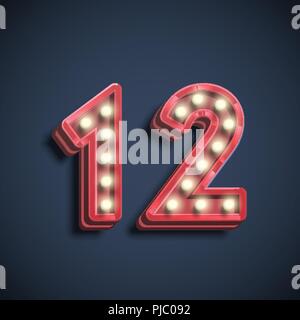 Realistic number character with lamps, vector illustration Stock Vector
