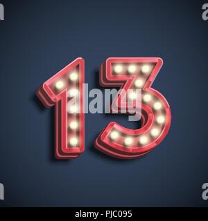 Realistic number character with lamps, vector illustration Stock Vector