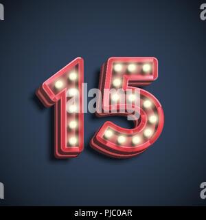 Realistic number character with lamps, vector illustration Stock Vector