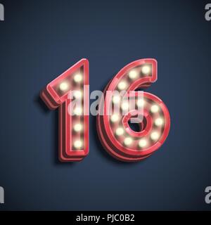Realistic number character with lamps, vector illustration Stock Vector