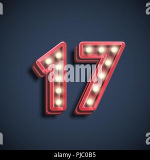 Realistic number character with lamps, vector illustration Stock Vector