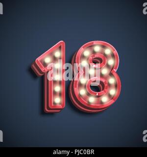 Realistic number character with lamps, vector illustration Stock Vector