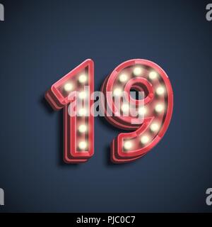 Realistic number character with lamps, vector illustration Stock Vector