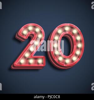 Realistic number character with lamps, vector illustration Stock Vector