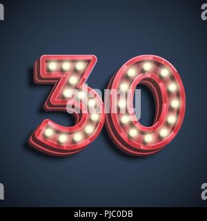 Realistic number character with lamps, vector illustration Stock Vector