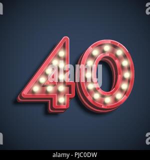 Realistic number character with lamps, vector illustration Stock Vector