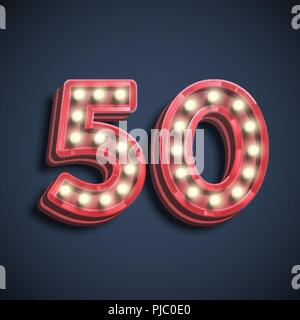 Realistic number character with lamps, vector illustration Stock Vector