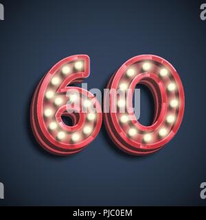 Realistic number character with lamps, vector illustration Stock Vector
