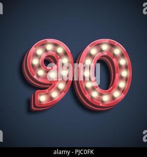 Realistic number character with lamps, vector illustration Stock Vector