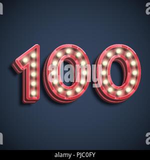 Realistic number character with lamps, vector illustration Stock Vector