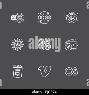 html 5 , vimeo , lastfm ,Nexus , nxs , crypto , currency , crypto cuurency , money , exchange , coin , dollar , graph , icon, vector, design,  flat,   Stock Vector