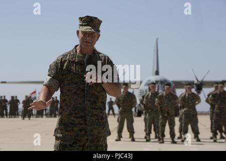 Lt. Gen. Lewis A. Craparotta, commanding general of I Marine Expeditionary Force, addresses the audience during the 3rd Marine Aircraft Wing change of command ceremony at Marine Corps Air Station Miramar, Calif., July 13. During the ceremony, Maj. Gen. Mark R. Wise, outgoing commanding general, relinquished command to Maj. Gen. Kevin M. Iiams. Wise took command of 3rd MAW July 22, 2016. Iiams previously served as the commanding general of Marine Corps Training and Education Command. Stock Photo