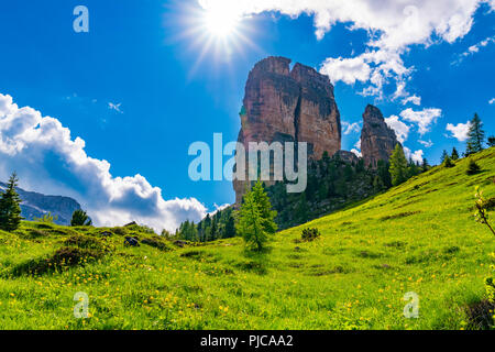 View of the Torre Grande one of the Cinque Torri in Nuvolao Group of the Italian Dolomites in The Province of Belluno in Italy Stock Photo