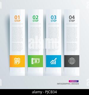 Infographics tab in horizontal paper index with 4 data template. Vector illustration abstract background. Can be used for workflow layout, business st Stock Vector