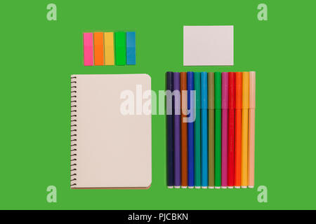 felt pens, notebook and stickers Stock Photo