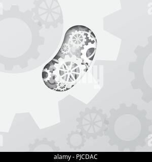 White gears  wheel on the grey background. Vector illustration paper art, paper cutting style for idea,  solution, technology, engineering, industrial Stock Vector