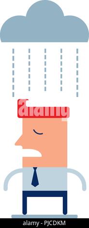 Businessman under brainstorming concept Depressed business man walking down the rain Stock Vector