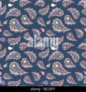 Paisley and oak leaves vector seamless pattern. Hand drawn abstract leaf background. Nature modern colorful texture for surface design, textile, wrapp Stock Vector