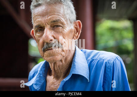 Portrait of Cuban man, male tobacco farm worker, Pinar del Rio Province, Vinales Valley, Cuba Stock Photo
