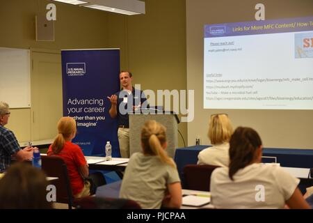 The U.S. Naval Research Laboratory was invited by the Smithsonian Science Education Center to share cutting-edge research with the Smithsonian Science Education Academy for Teachers 2018 summer cohort  at the National Museum of Natural History, July 11. NRL’s Matthew Yates, who holds a doctorate in Environmental Engineering, gave an educational lecture to 17 hand-selected teachers on how to create and demonstrate microbial fuel cells to their students. Stock Photo