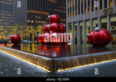 Giant Christmas Ornaments in Midtown Manhatta, New York City, USA. Stock Photo