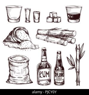 Composition of alcoholic beverage rum. Stock Vector