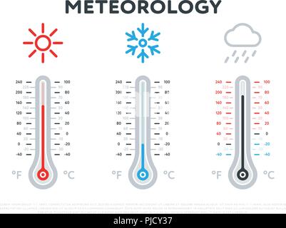hot and cold meteorology thermometers Stock Vector