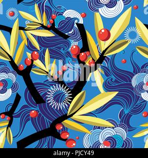 Seamless bright autumn pattern with golden leaves on a dark background Stock Vector