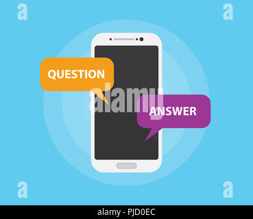 question and answer faq with smartphone and bubble speech text vector illustration Stock Photo