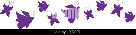 Vector illustration. Silhouettes of purple butterflies. White background Stock Vector