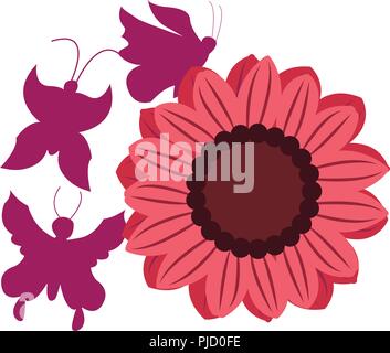 Vector illustration. Silhouettes of pink butterflies. Chaotic on a white background Stock Vector