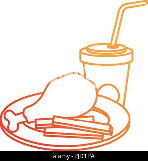 delicious chicken thigh with soda vector illustration design Stock Vector